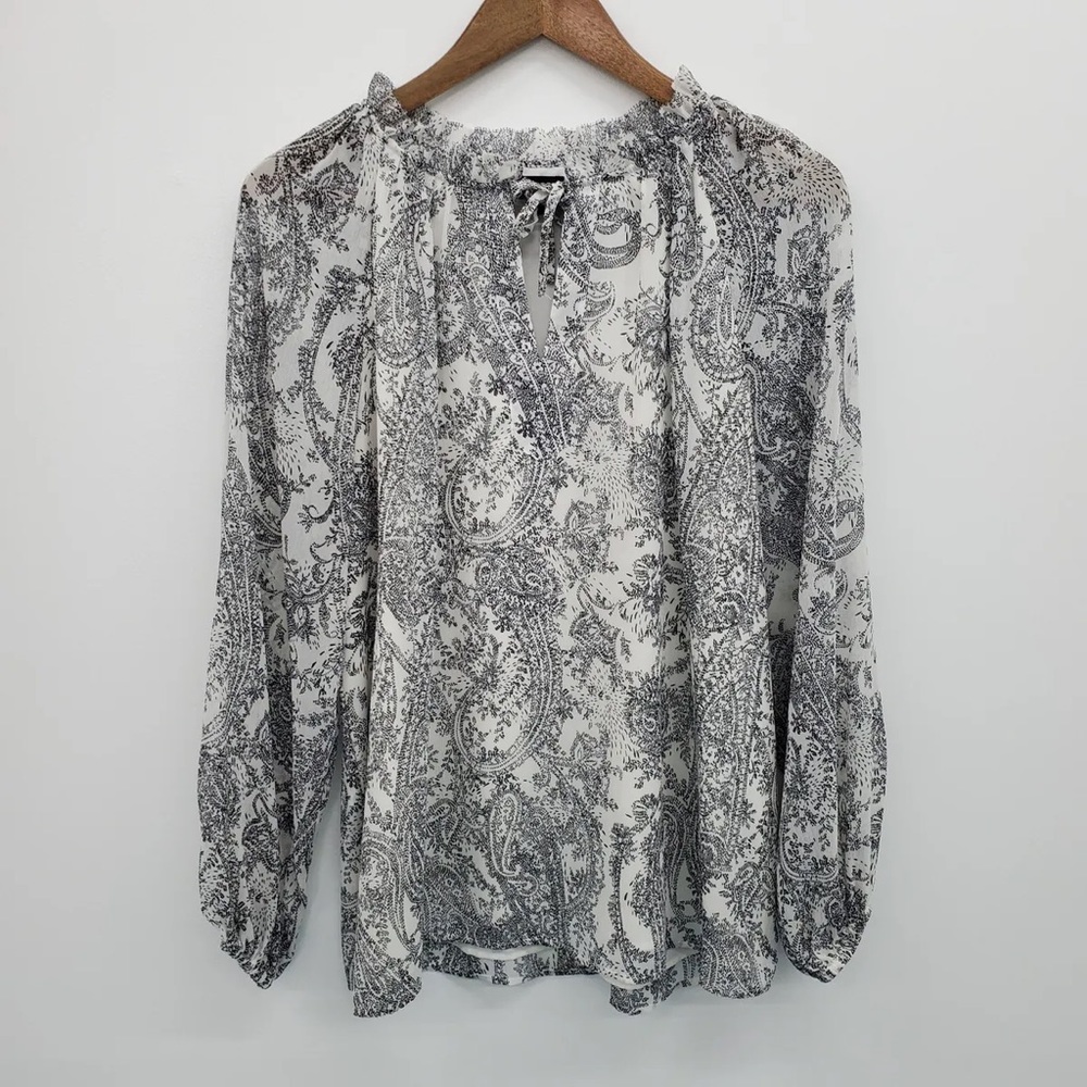 Talbots ruffle neck tie front poet blouse